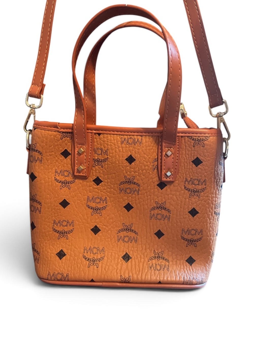 MCM Anya Cognac Visetos Mini Tote Crossbody Bag - Picture 11 of 16